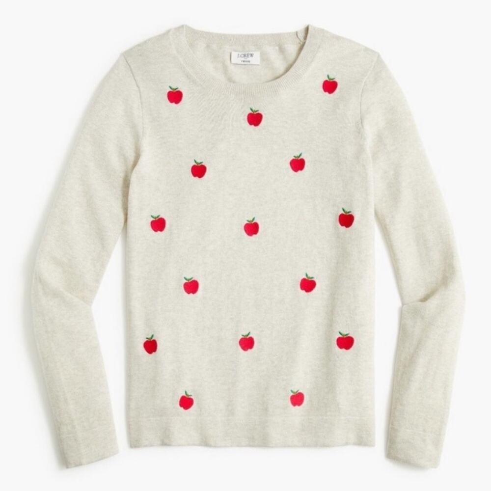 NWT J. Crew teddie sweater embroidered apples sz‎ XS